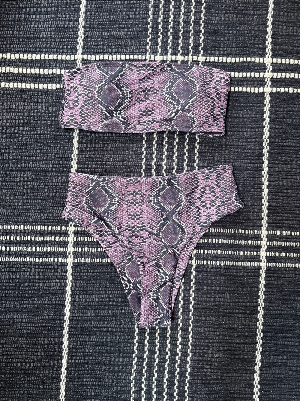Purple Snakeskin Print Bandeau Bikini Set